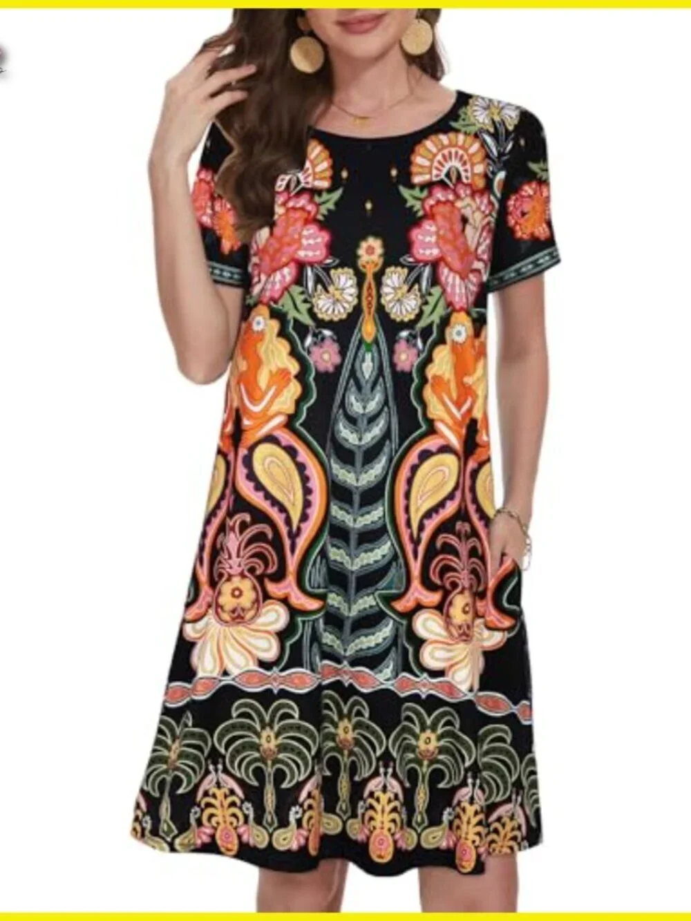 Floral Tshirt Sundress Casual Boho Swing Dress with Pockets Loose Fit